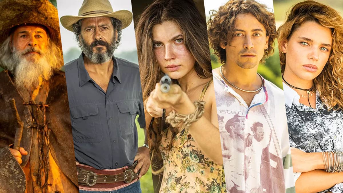 Montagem com o elenco da novela Pantanal da TV Globo