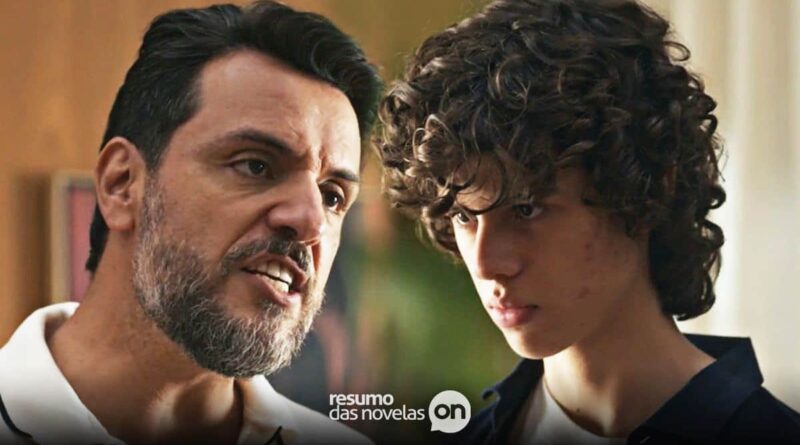 Moretti encarando Rudá com raiva na novela das 21h da Globo